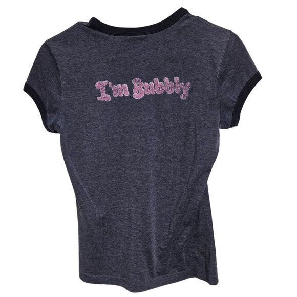 Jerry Leigh Bazooka Bubble Gum Graphic Tee Juniors Size Small Navy Ringer Style - Picture 2 of 6